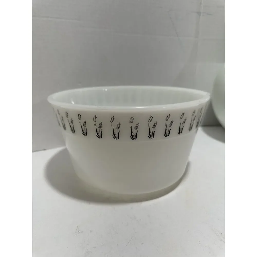 Milk Glass White Mixing Bowl Pour Black Wheat Design Fit Hamilton Beach VTG Rare